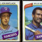 (2) 1980 Topps (RANGERS) JON MATLACK #592 + WILLIE MONTANEZ #224.