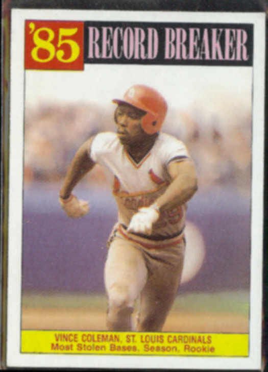 VINCE COLEMAN 1986 Topps Record Breaker #201. CARDS