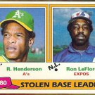 RICKEY HENDERSON 1981 Topps SB Leaders #4 w/ Ron LeFlore.  A's