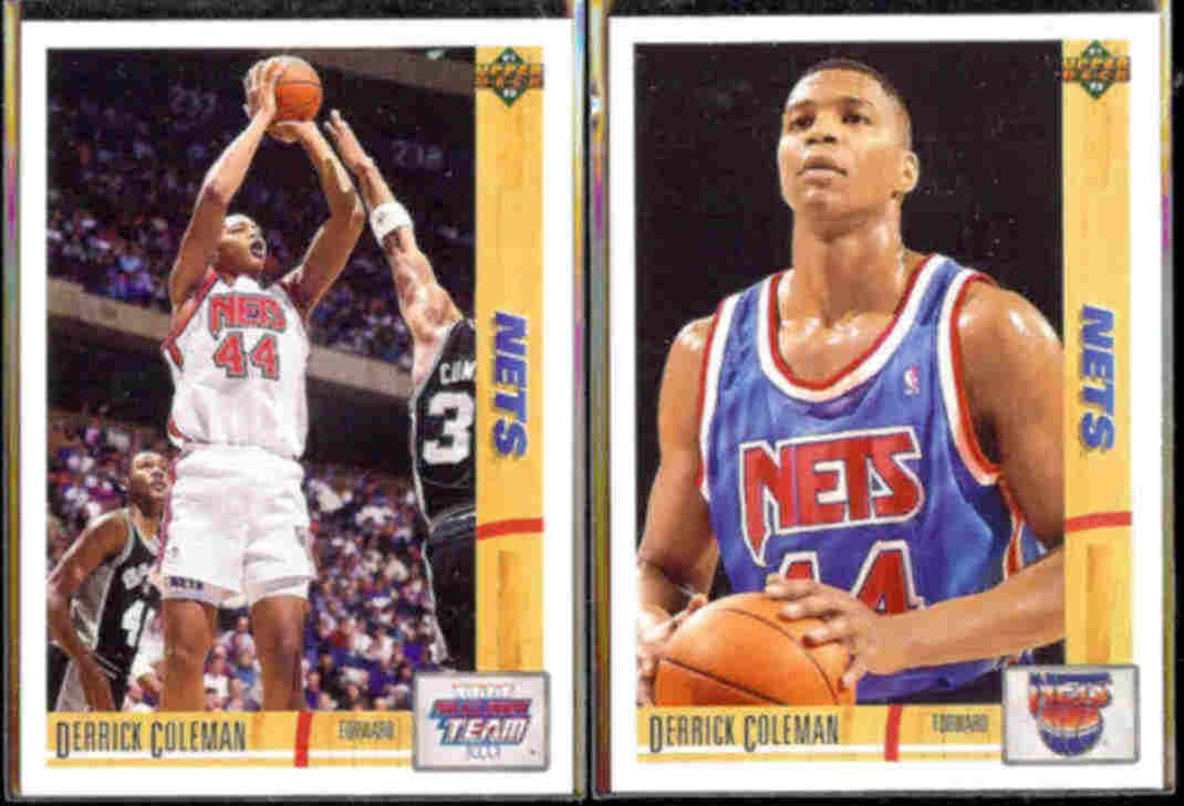 DERRICK COLEMAN 1991 Upper Deck ART #35 + regular issue #332. NETS