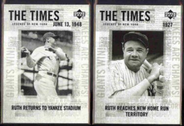 BABE RUTH (2) 2001 Upper Deck The Times #'s 181 + 172.  YANKEES
