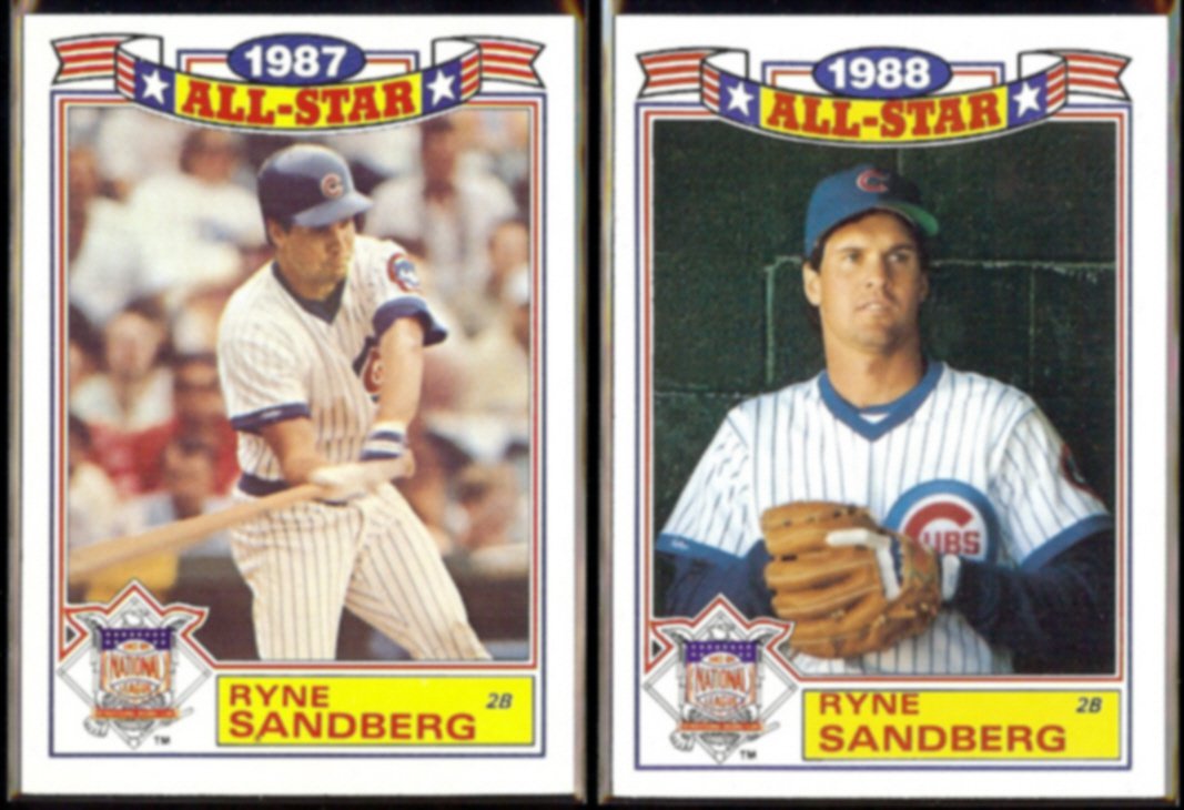 RYNE SANDBERG 1988 Topps + 1989 Topps All Star Glossy. CUBS