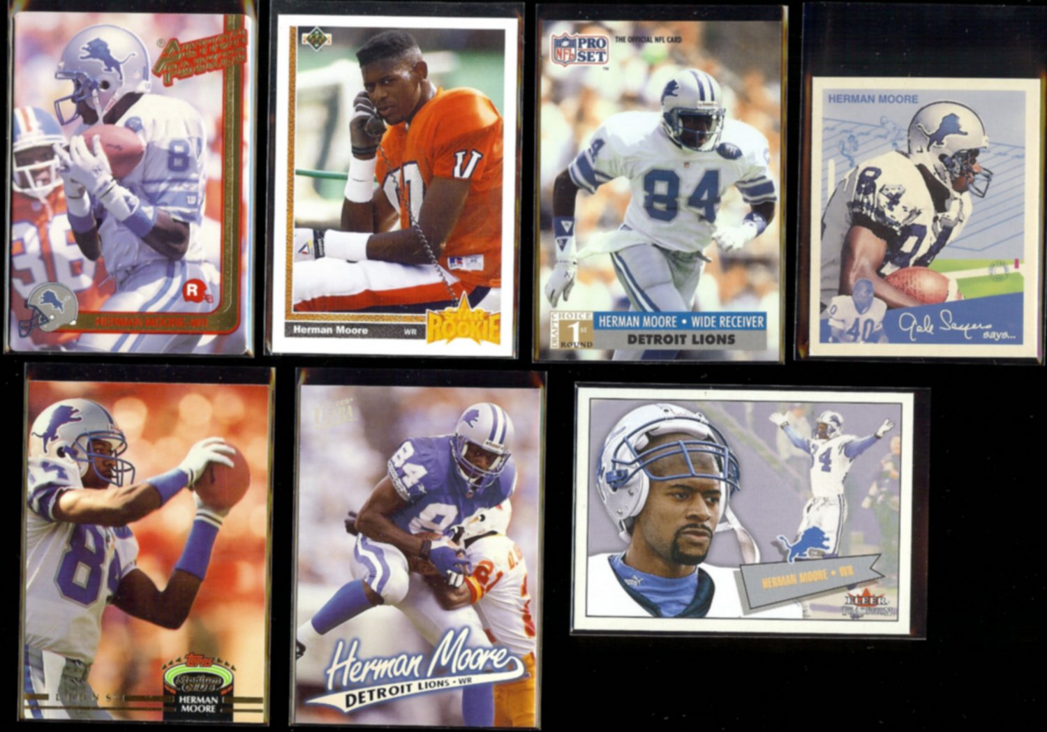 HERMAN MOORE (7) Card Lot w/ (3) RC's (1991 + 2001). LIONS