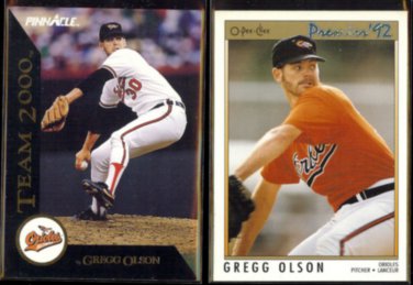 GREGG OLSON 1992 Pinnacle Team 2000 Insert + 1992 Premier.  ORIOLES