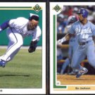 BO JACKSON 1990 Upper Deck #105 + 1991 UD #545.  ROYALS
