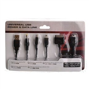 5 in 1 Power and Data Cable for PSP/iPod/GBA/NDS/HTC (Black)
