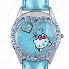 W2-2832 Hello Kitty Heart Quartz Rhinestones Wristwatch- Blue
