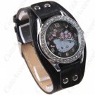 W5-752 Stylish Quartz Hello Kitty Round Crystal Bezel Wristwatch