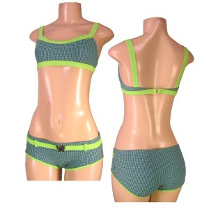 "Biki Active"-Junior Stretch Striped Bikini Set w/Butterfly Buckle Accent-Single Pair-Size Small