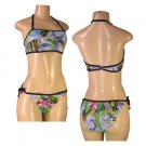 "Biki Active"-Junior Stretch Hawaiin Print Halter Top Bikini Set-Single Pair-Size Large