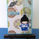 Thank You Card - Blue Kimono Japanese Girl