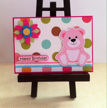Birthday Handmade Card - Pink Teddy Bear