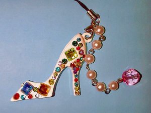 High Heel Shoe Purse Charm w/Czech Stones & Pearls