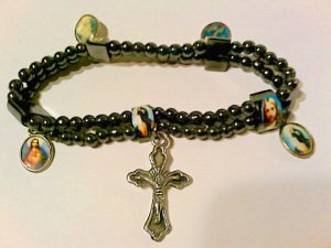 Religious Hematite Charm Bracelet