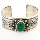 tibetan jewelry bracelets cuff carved  with  flower natural stone green