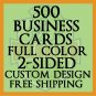 500 Full Color 2-Sided Custom Designed Business Cards 16/PT Thick & Glossy