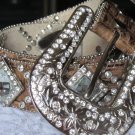 Studded Tan Belt w/Clear Crystals - Small