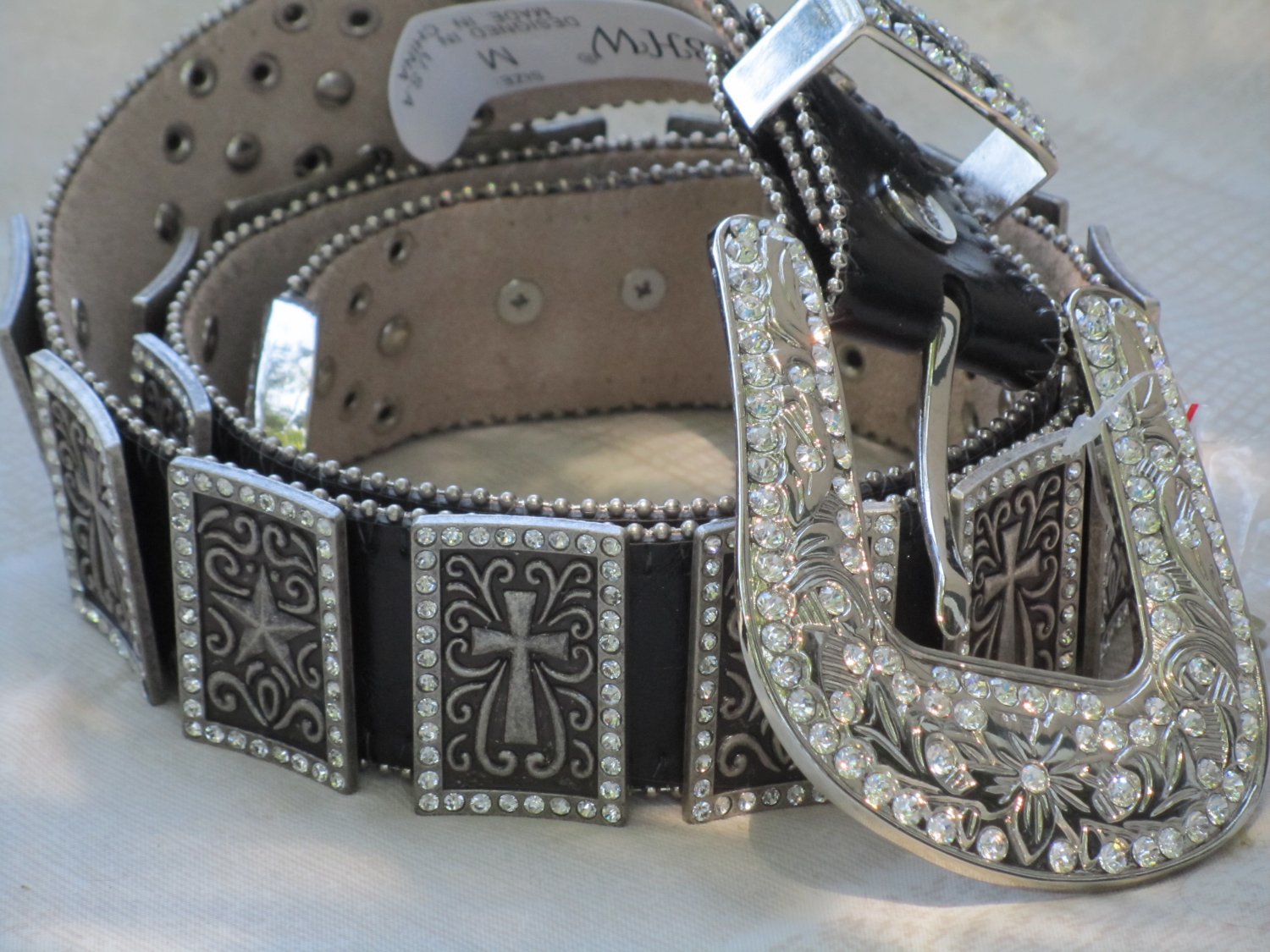 Cross & Star-Adorned Belt - size M