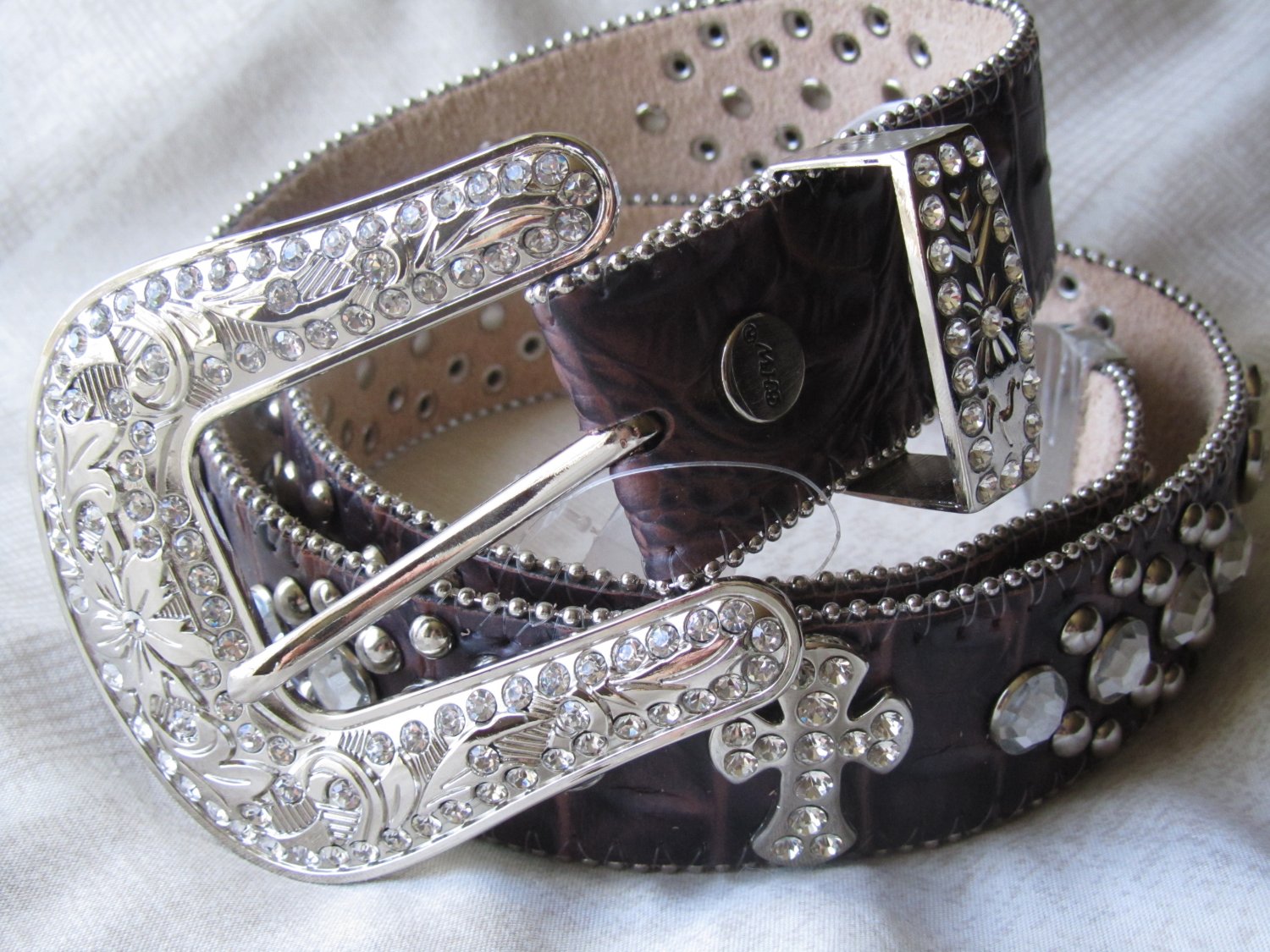 Dark Brown Studded Cross Belt-Size Large