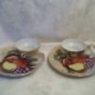 2 vintage Enesco serving plates and cups..fruit motif hand painted C post 40s //
