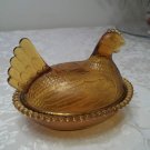 lovely Indiana glass amber ..hen on nest...circa 40s-60s....great collectible