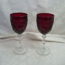 2  French Ruby glass & crystal stems leaf and Pineapple pattern C post 40,s//