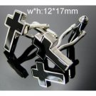 Silver Plate Black Cross Men Cuff Links/Buttons - Ready to be the gift - Free Shipping