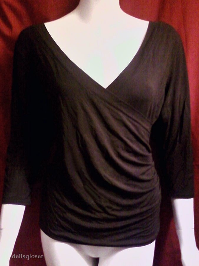 CACHE Dark Brown V-Neck Wrap Stretch Top - Size Large