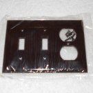 Sierra Electric - Double Switch, Single Outlet Wallplate - Fluted - Brown Bakelite - Vintage - New