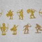 Indians & Frontiersmen - 2 Inch Plastic Figures - Yellow & Tan - 9 Piece Set - Vintage