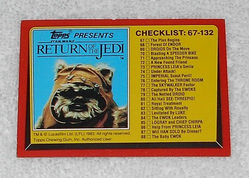 Checklist: 67-132 - Card # 132 - Star Wars - Return Of The Jedi - Topps - 1983