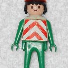 Playmobil - Vintage Construction Worker Man Figure Klicky w/ Helmet & Vest - Green w/ Black  Hair