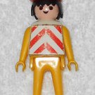 Playmobil - Vintage Construction Worker Man Figure Klicky w/ Helmet & Vest - Yellow w/ Black Hair