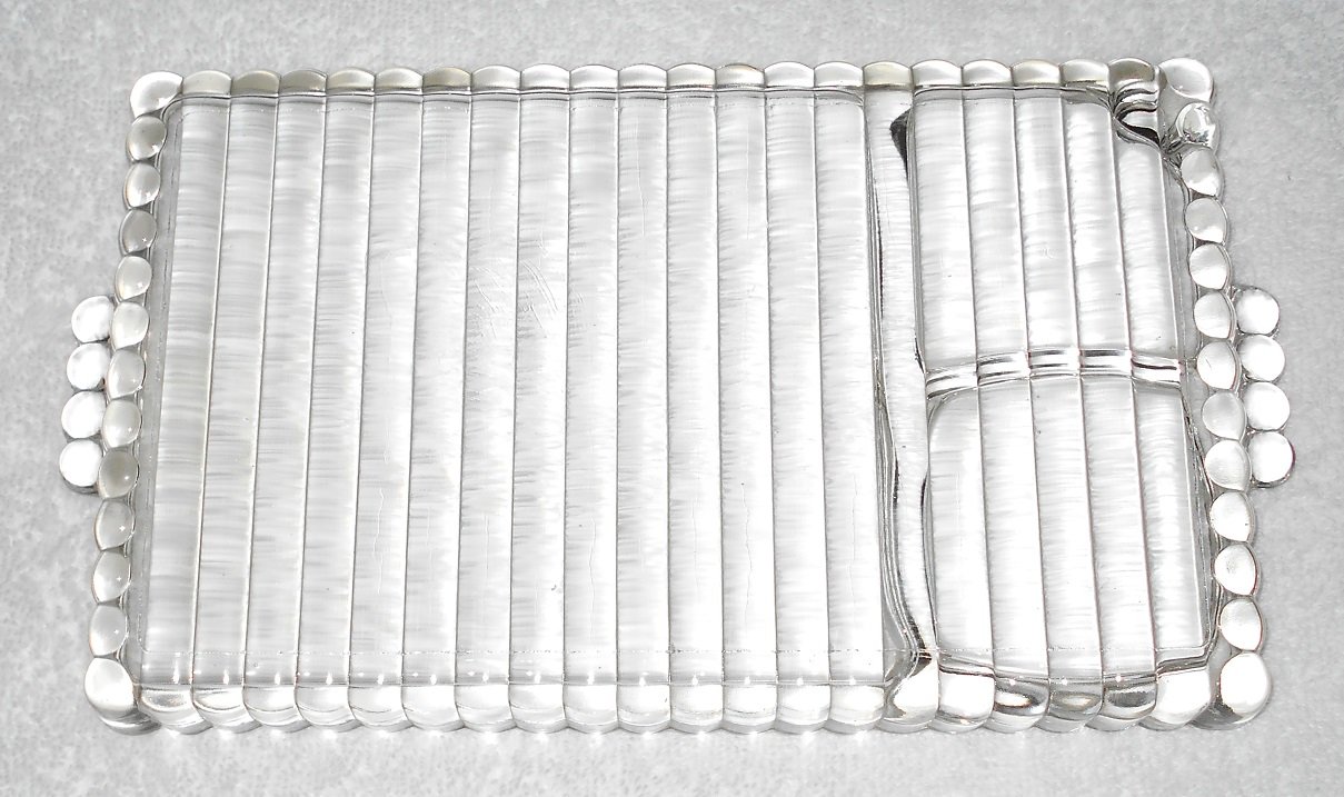 Clear Glass Rectangular Tray Scalloped Edges Beaded Handles (x3
