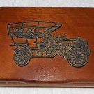 Wooden Valet Box With Metal Antique Car Emblem - Two Compartments