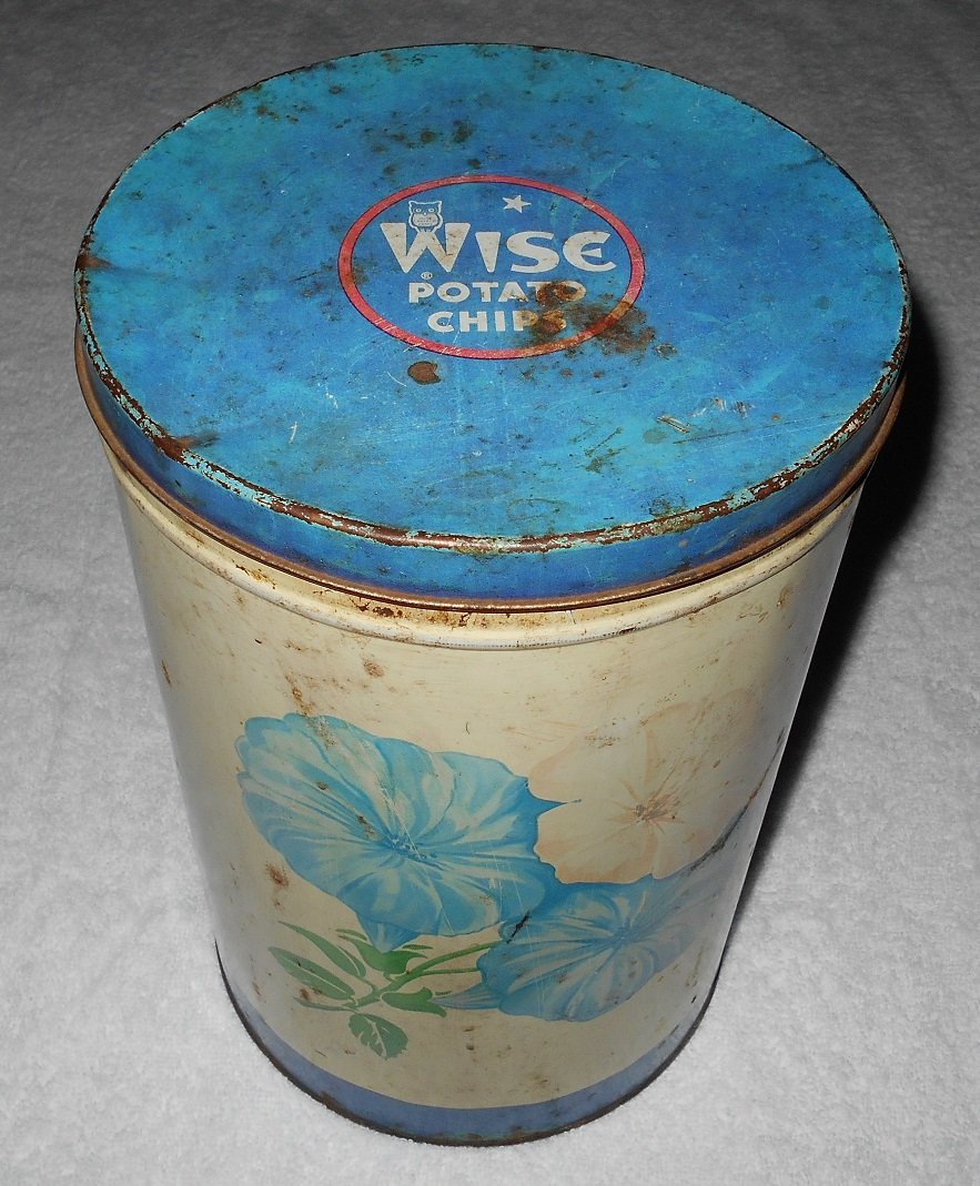 Distressed Vintage Wise Potato Chip Decorative Roses Can 