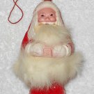 Santa Claus - Christmas Ornament Rattle - Fur Beard & Waist Band - Red & White - Plastic - Vintage