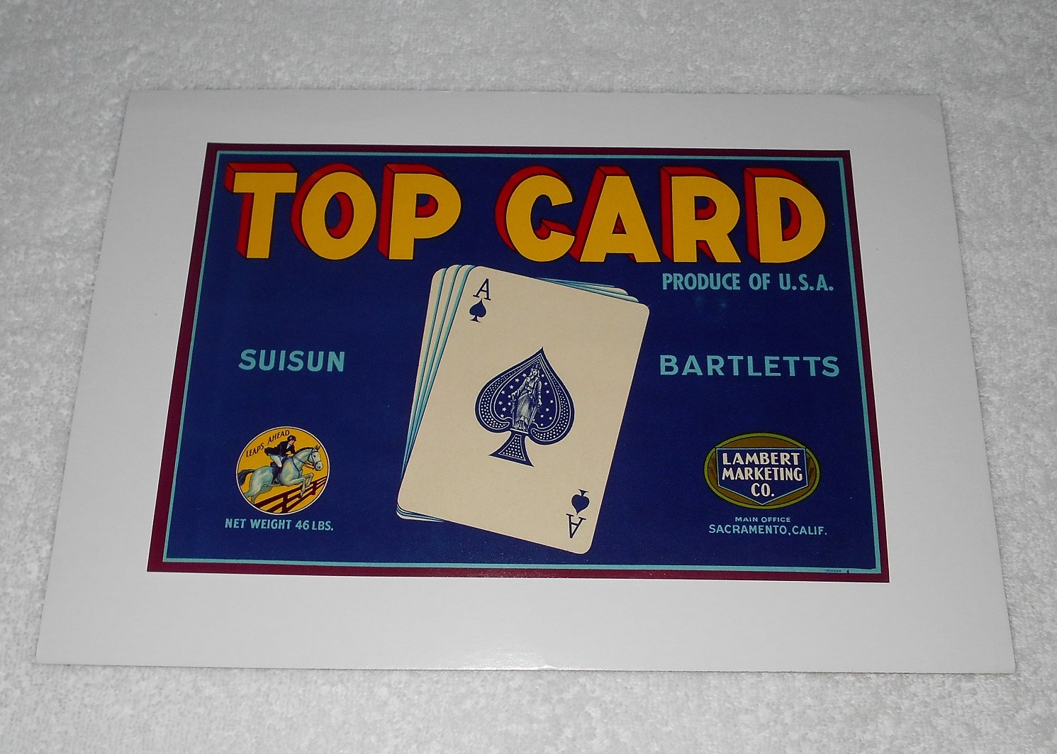 Top Card - Vintage Suisun Bartletts Pears Crate Label - Ace Of Spades - Lambert Marketing
