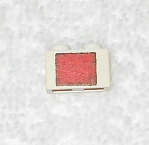 LEGO - Red Square Sticker - On White 1x2 Brick - From 6375 Gas Station - 3004pb070 - Vintage