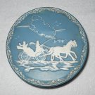Horse And Carriage Under Cloud - Metal Storage Tin - Blue With White Embossed Image - Vintage