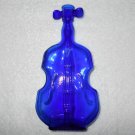 Vintage Violin Fiddle Shaped Blue Glass Bottle / Vase - Molded Glass - 8 Inches Tall