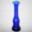 Vintage Tulip Shaped Blue Glass Vase - Hand Blown Glass - 7 3/4 Inches Tall