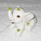 Lefton - White Elephant With Green Clovers Shamrocks Ceramic Figure - Korea - 1983