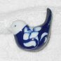 Dark Blue Chickadee Bird With White Head & Flowers Ceramic Figure - 1 7/8 Inches