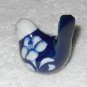 Dark Blue Chickadee Bird With White Head & Flowers Ceramic Figure - 1 7/8 Inches