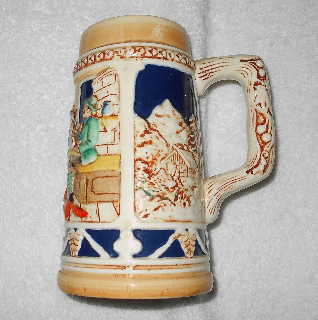 Vintage Ceramic Beer Stein Mug With Tavern & Mountain Scenes - Occupied Japan