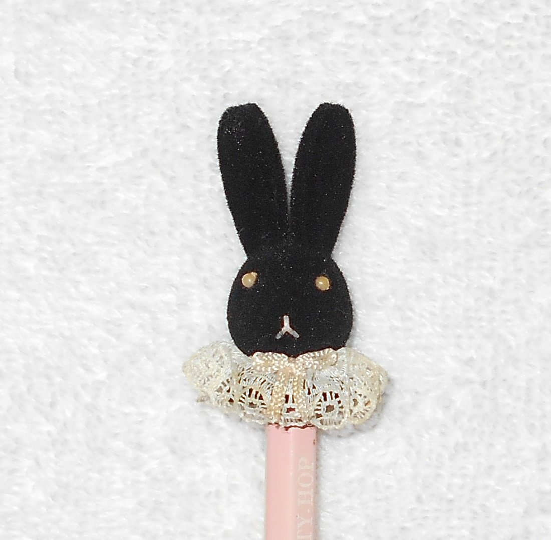 D56 - Hippity Hop Black Rabbit Topper On Original Wooden Pencil - Unsharpened - Vintage