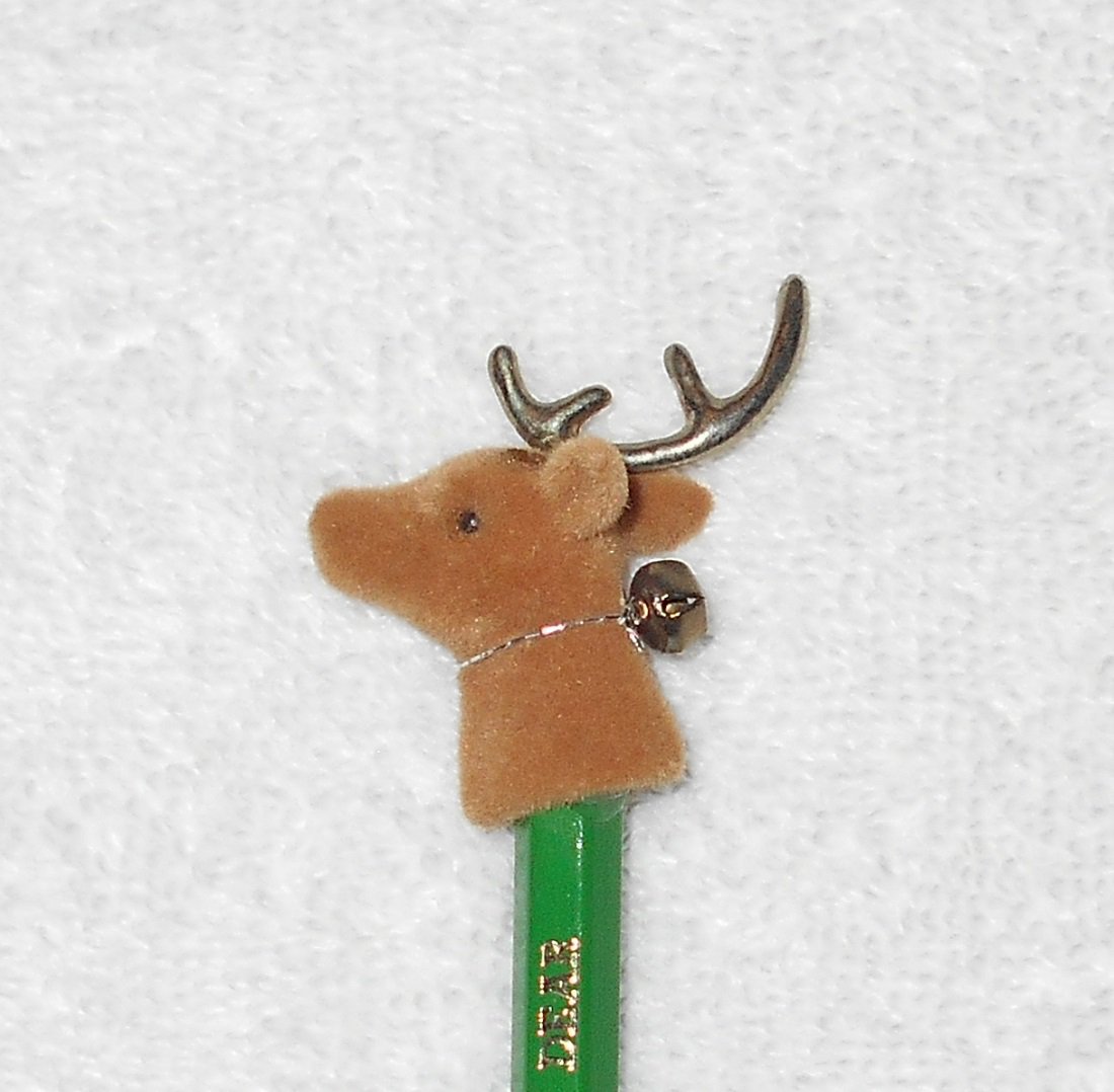 D56 - Oh Dear Reindeer Topper On Original Wooden Pencil - Unsharpened - Vintage