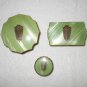 (x3) Vintage Containers - Pearl Green Bakelite Plastic Lids With Shield Emblems