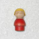 Fisher Price - Vintage Little People Girl With Blonde Hair Figure - Red Wood Body - Wood Head